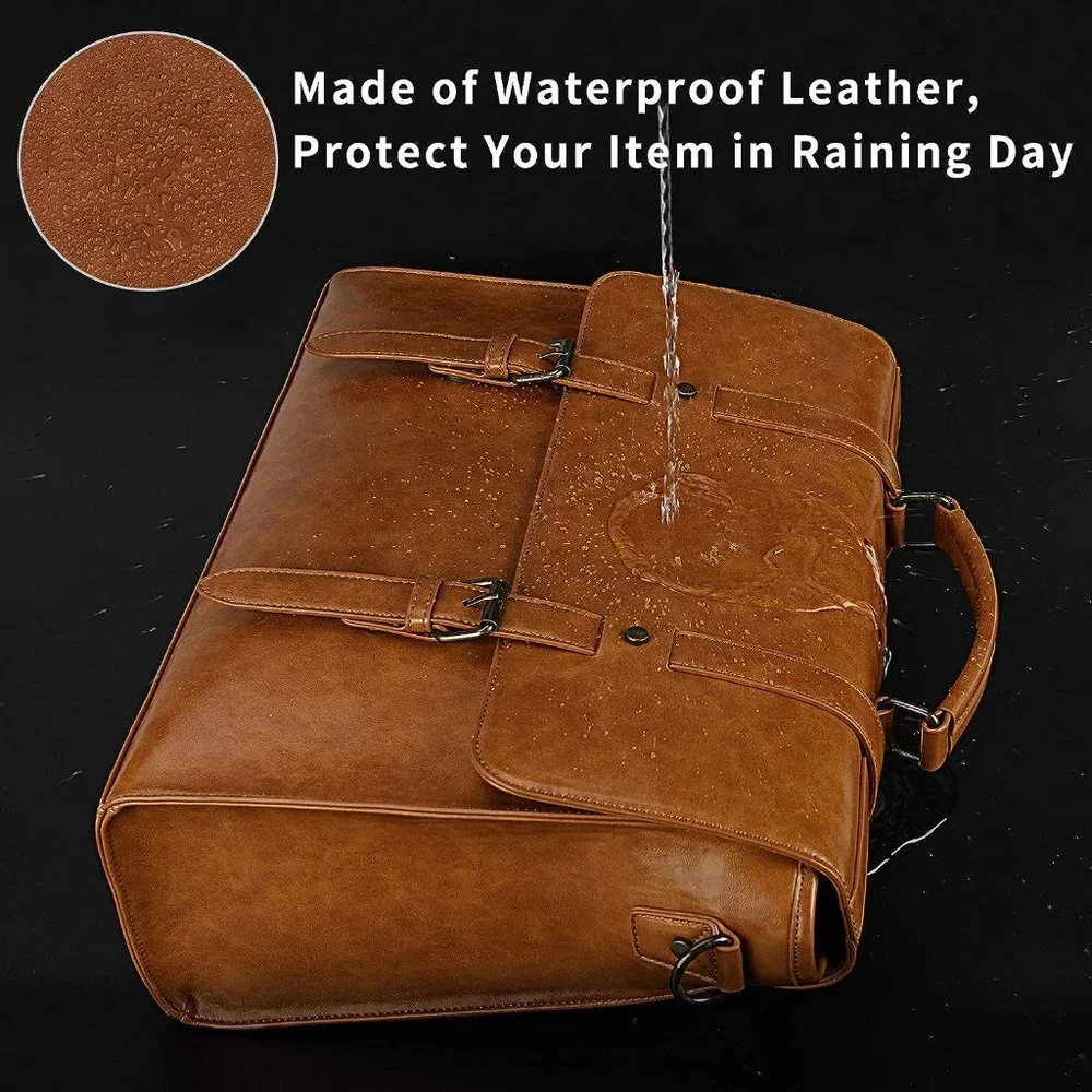 Men's Brown Leather Waterproof Messenger bag 15.6 Inch